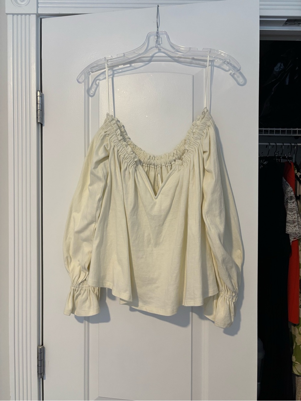 Anthropologie Cream Off-Shoulder Peasant Top